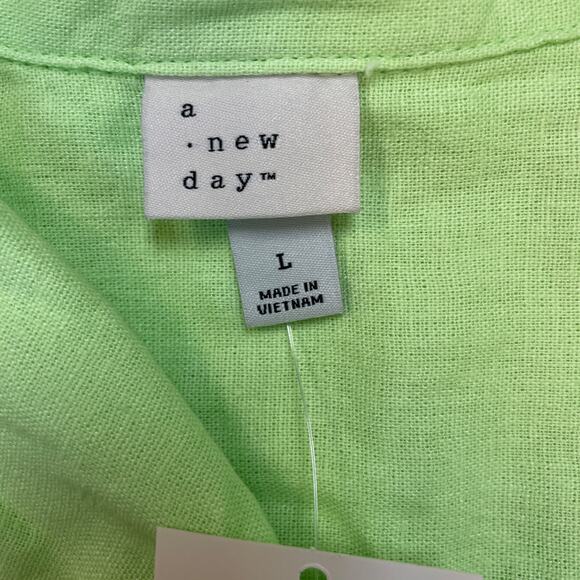 A New Day Women's Linen Short Sleeve Button Down Camp Shirt Green Size Large - Picture 6 of 6